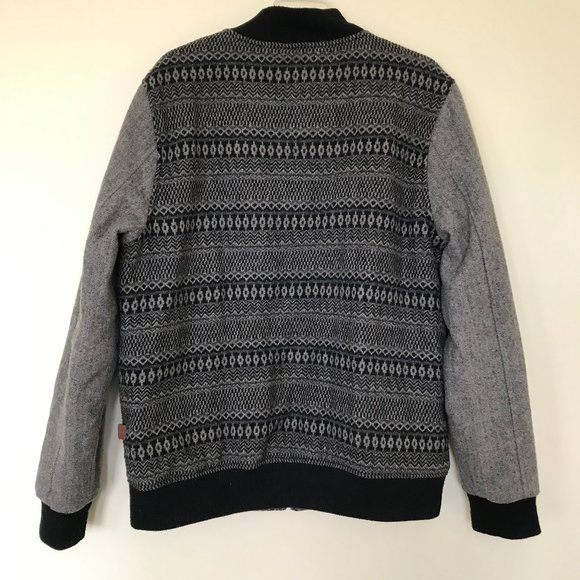 Bellfield Wool Blend Bomber Style Lined Jacket Grey Southwestern Print - Picture 2 of 10